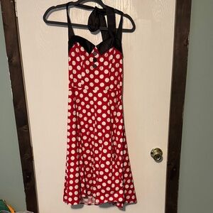Red Polka Dot Dress with Black Trim